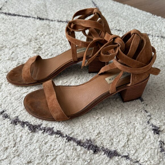 Steve Madden Brown Block Heel Sandal Ankle Lace up size 9 - Picture 2 of 5